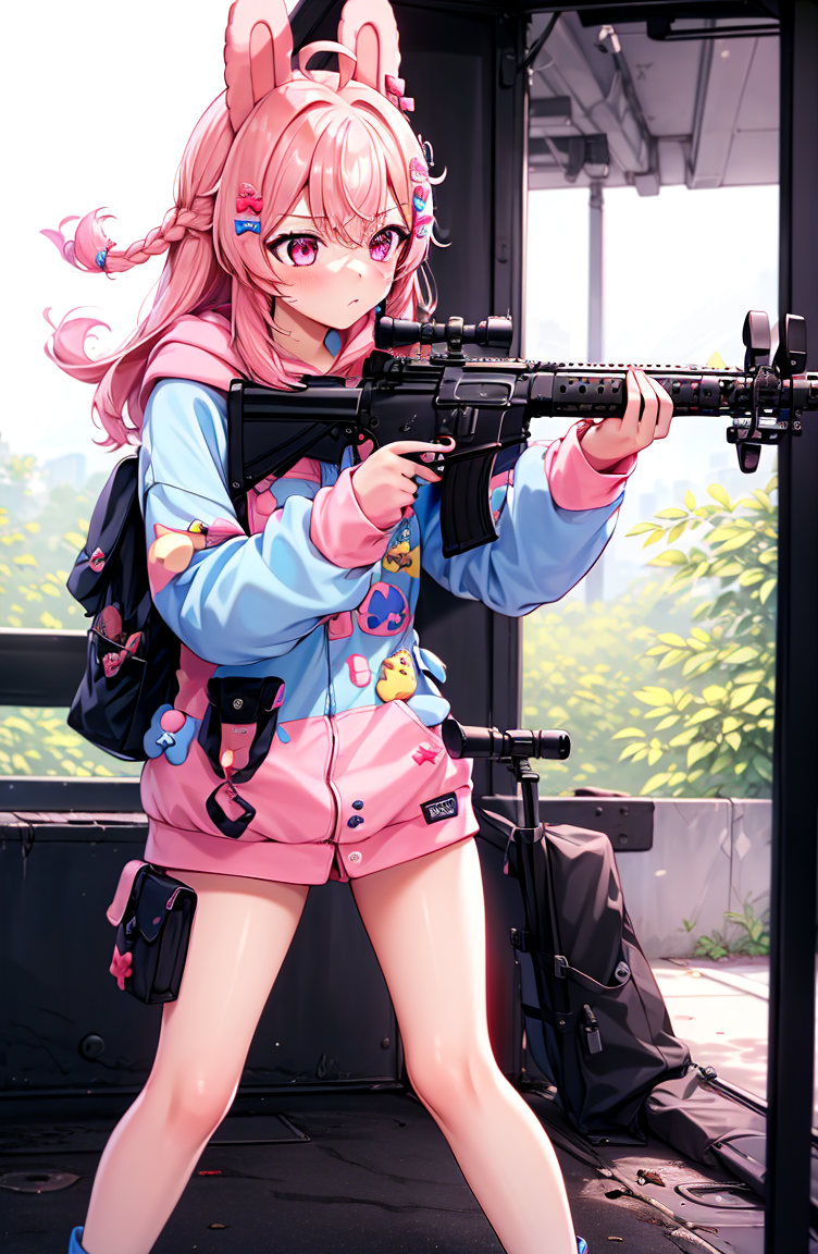 24219-123027226-1girl, pippa, virtual youtuber, pink hair, hair ornament, rabbit ears, pink eyes, hoodie,   trailer park,_holding rifle,   (hold.png